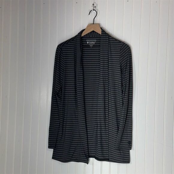 Coolibar Women’s Striped Open Front Cardigan S UPF 50+ UV Protection Gray Black - Picture 1 of 9
